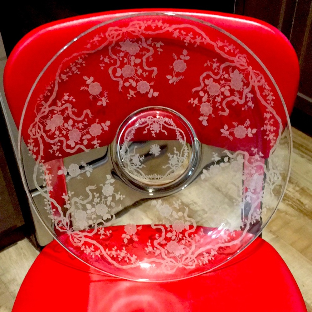 Vintage Etched glass bowl platter